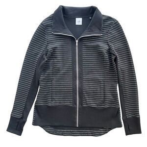 Cabi Women’s M Black White Stripe Full Zip Ribbed Lightweight Sprint Jacket 3378